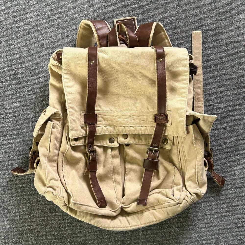 James Campbell Backpack Beige 18" Canvas Soft Case Mens Travel Daypack Bag